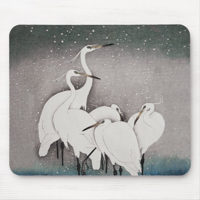 Japanisch Egrets Koson Cranes Winter Snow Mousepad (Vorne)