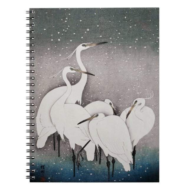 Japanisch Egrets Koson Cranes Winter Snow Notizblock (Vorderseite)