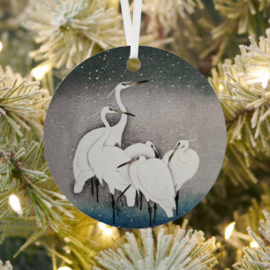 Japanisch Egrets Koson Cranes Winter Snow Ornament Aus Metall