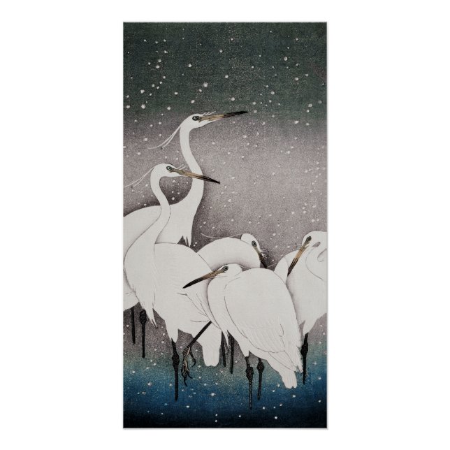 Japanisch Egrets Koson Cranes Winter Snow Poster (Vorderseite)