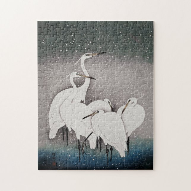 Japanisch Egrets Koson Cranes Winter Snow Puzzle (Vertikal)