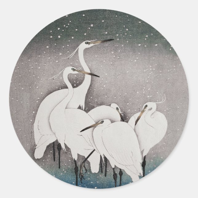Japanisch Egrets Koson Cranes Winter Snow Runder Aufkleber (Vorderseite)