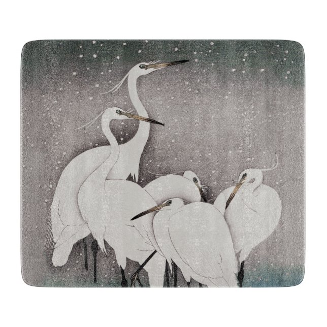 Japanisch Egrets Koson Cranes Winter Snow Schneidebrett (Vorderseite)