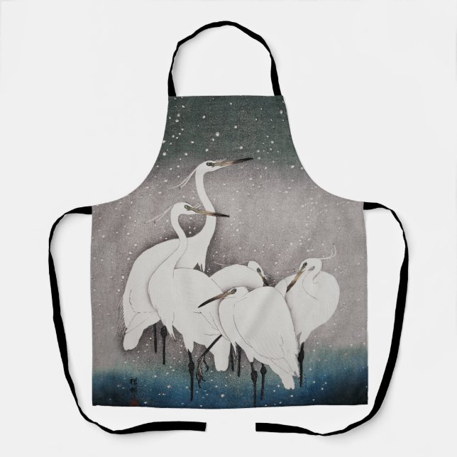 Japanisch Egrets Koson Cranes Winter Snow Schürze (Vorderseite)