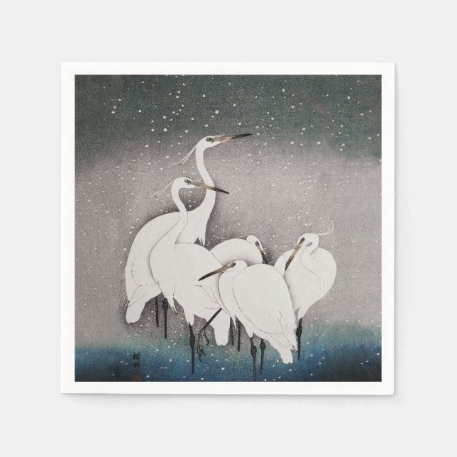 Japanisch Egrets Koson Cranes Winter Snow Serviette (Vorderseite)