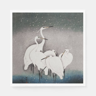 Japanisch Egrets Koson Cranes Winter Snow Serviette