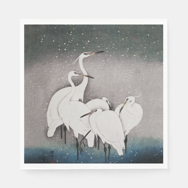 Japanisch Egrets Koson Cranes Winter Snow Serviette (Vorderseite)