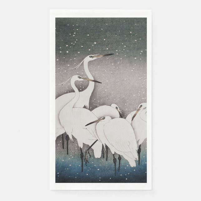 Japanisch Egrets Koson Cranes Winter Snow Serviette (Vorderseite)