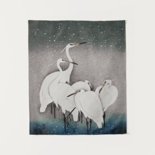 Japanisch Egrets Koson Cranes Winter Snow Wandteppich