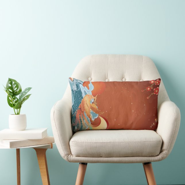 Japanisch Floral - Rost Orange Elegantes Gewebe Lendenkissen (Stuhl )