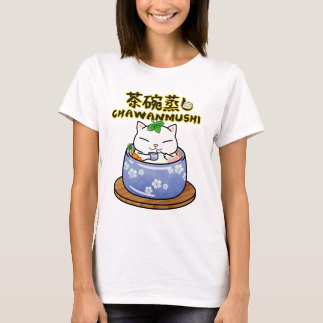 Japanisch Food Chawanmushi Cat T-Shirt (Vorderseite)
