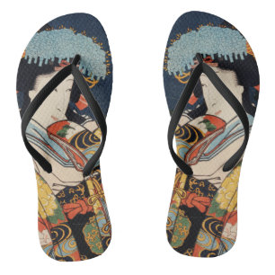 Japanisch Geisha Asian Trendy Vintag Art Colorful  Flip Flops