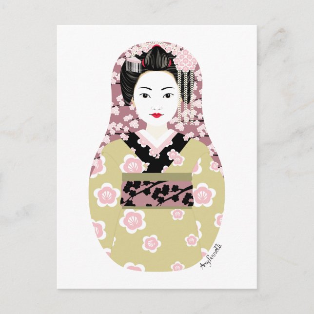 Japanisch Geisha Matryoshka Postcard Postkarte (Vorderseite)