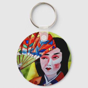 japanisch Geisha mit originaler Kunst in Aquarellf Schlüsselanhänger