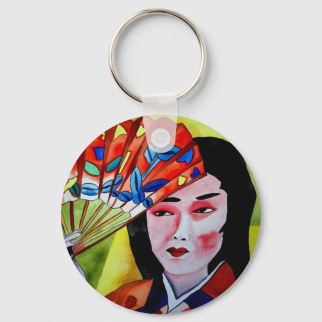 japanisch Geisha mit originaler Kunst in Aquarellf Schlüsselanhänger (Vorderseite)