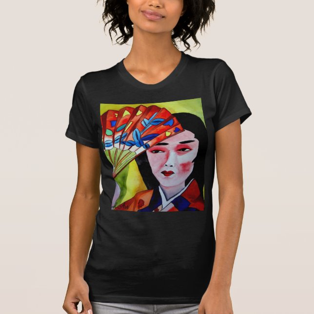 japanisch Geisha mit originaler Kunst in Aquarellf T-Shirt (Vorderseite)