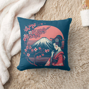 Japanisch Geisha Mount Fuji Cherry Blossom Trees Kissen