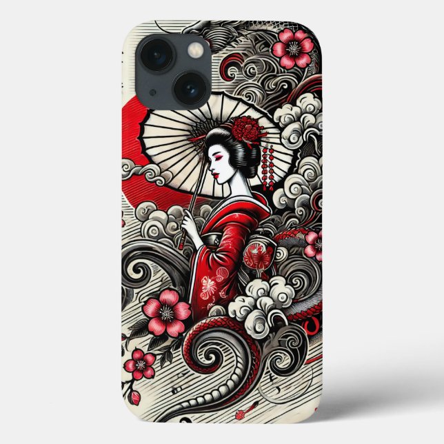 Japanisch Geisha Phone Case - Elegantes Kunstdesig (Rückseite)