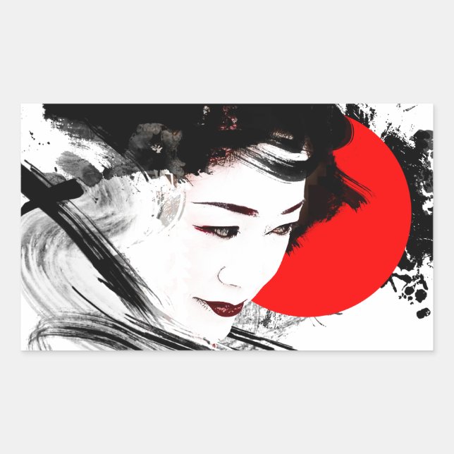 Japanisch Geisha Rechteckiger Aufkleber (Vorderseite)