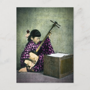 Japanisch Girl Musician Shamisen Vintag Postkarte