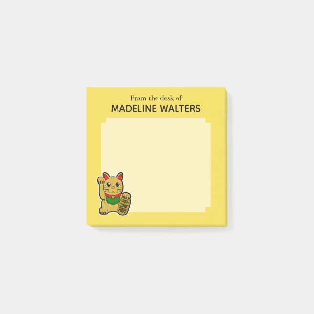 Japanisch Golden Lucky Cat Personalisiert Post-it Klebezettel (Vorderseite)