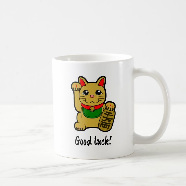 Japanisch Golden Lucky Cat "Viel Glück" Kaffeetasse (Rechts)