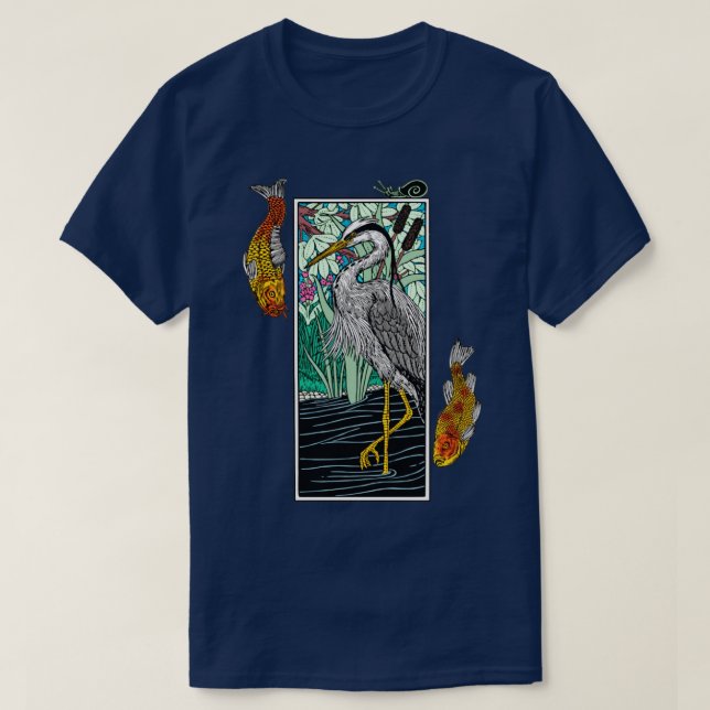Japanisch Gray Heron Aosagi Nishikigoi Koi p Fish T-Shirt (Design vorne)