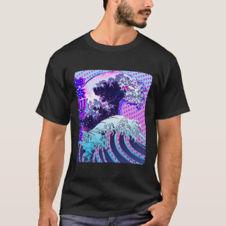 Japanisch Great Kanagawa Wave Glitch Aesthetic Kan T-Shirt
