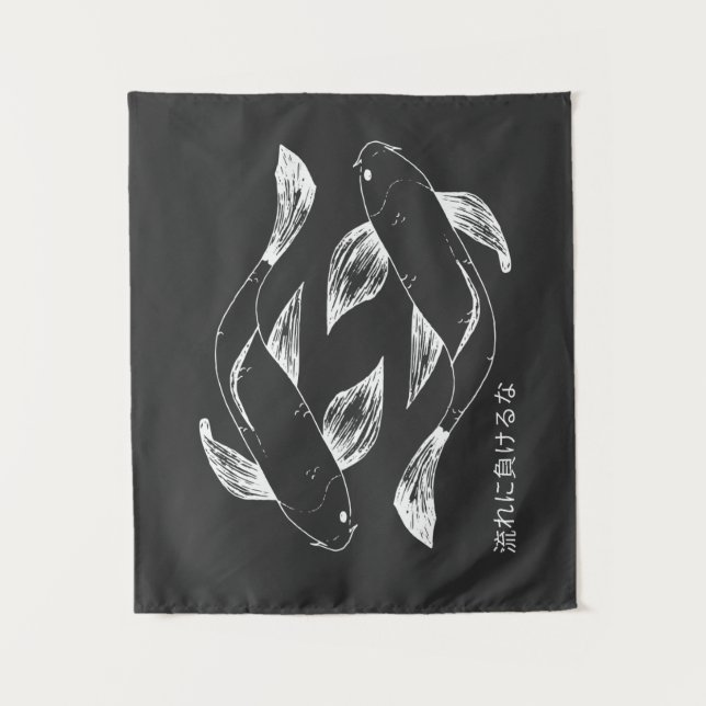 Japanisch handgezeichnet koi-Fisch minimalistisch Wandteppich (Vorderseite)