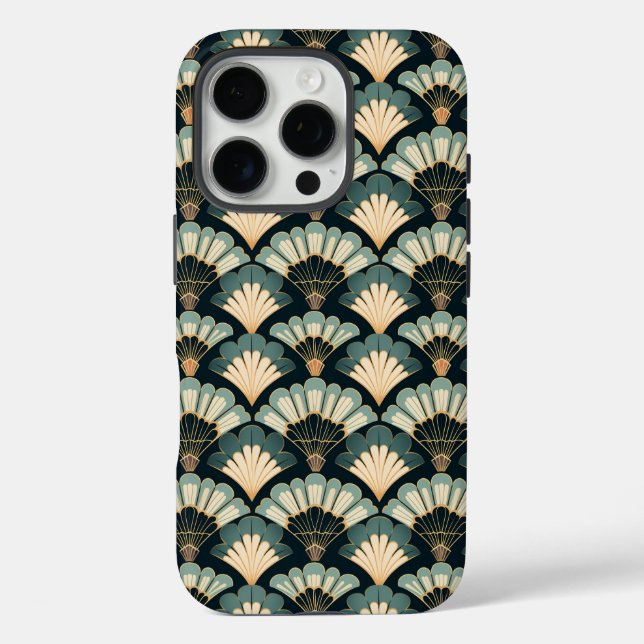 Japanisch inspiriert Aquamarin & Beige Fan Case-Mate iPhone Hülle (Rückseite)