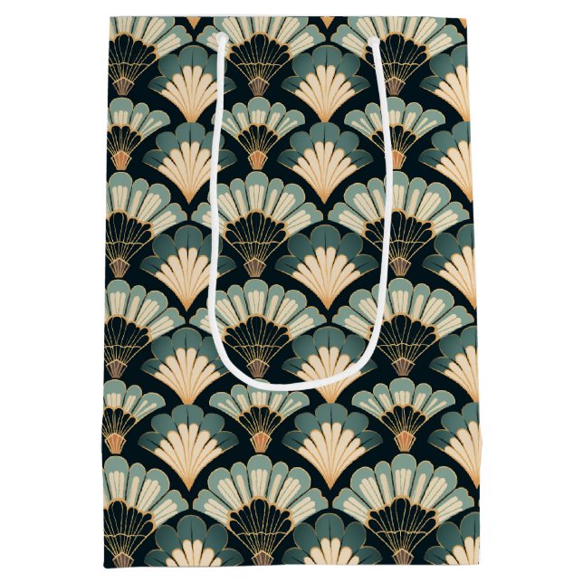 Japanisch inspiriert Aquamarin & Beige Fan Mittlere Geschenktüte (Rückseite)