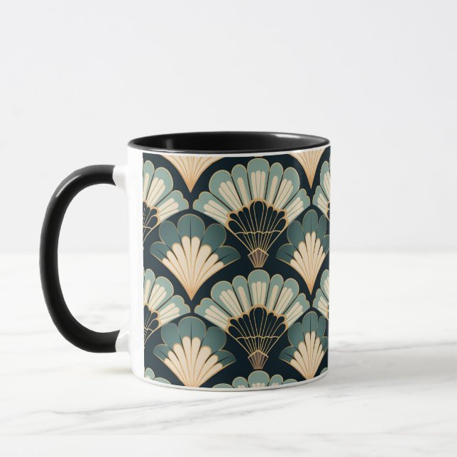 Japanisch inspiriert Aquamarin & Beige Fan Tasse (Links)