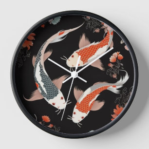 Japanisch inspiriert Orange und Weiß Koi & Blume Uhr