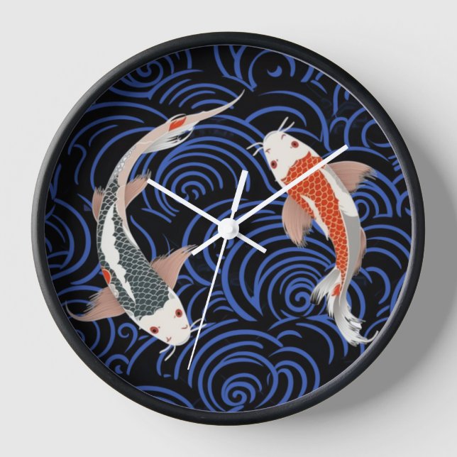 Japanisch inspiriert Orange-Weiß-Koi Uhr (Vorderseite)