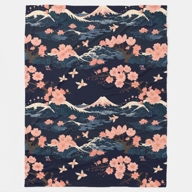 Japanisch Inspiriert Sakura Cherry Blossom Fleecedecke (Vorderseite)
