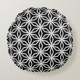 Japanisch inspirierte geometrische Schwarz-Weiß- Rundes Kissen