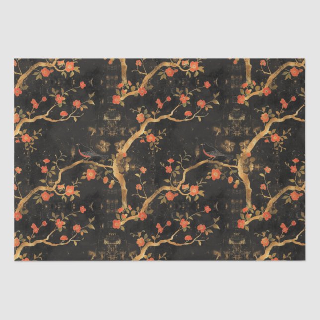 Japanisch inspirierte Goldene Branchen & Blume Seidenpapier (Vorderseite)