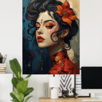 Japanisch inspiriertes Frauenporträt-Kunstposter |