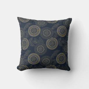 Japanisch inspiriertes Musterindigo und tan design Kissen