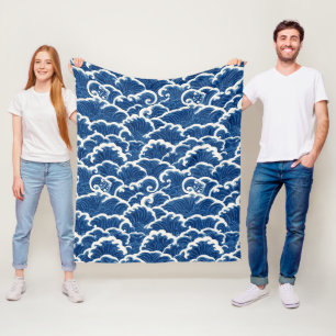 japanisch Inspiriertes Seamless Ocean Wave Muster Fleecedecke