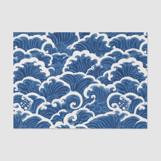 japanisch Inspiriertes Seamless Ocean Wave Muster Seidenpapier (Vorderseite)
