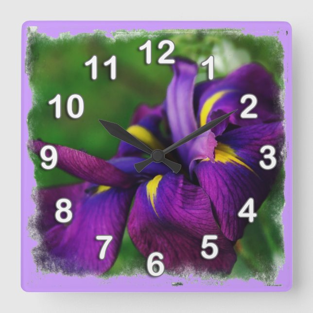 Japanisch Iris Wall Clock Quadratische Wanduhr (Vorderseite)