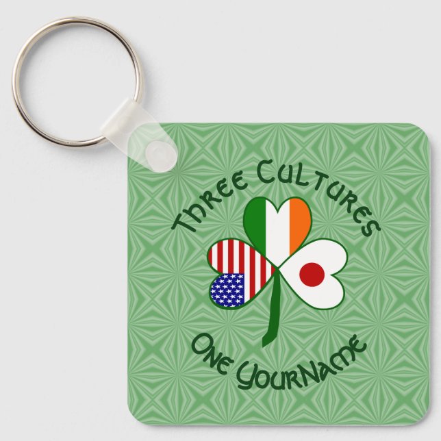 Japanisch Irish American Flags Kleeblatt Ihr Name Schlüsselanhänger (Vorderseite)