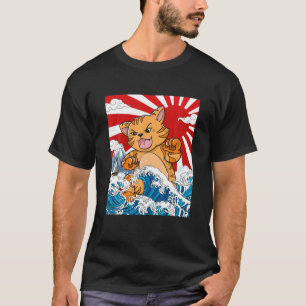 Japanisch Kaiju Kat Anime Manga Otaku Waves Ocean T-Shirt