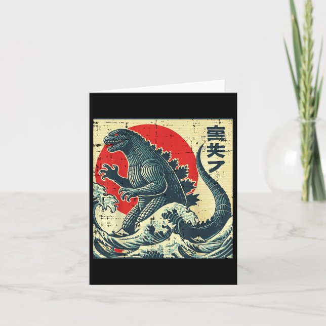 Japanisch Kaiju Monster Waves Retro Ukiyo Art Frau Karte (Vorderseite)