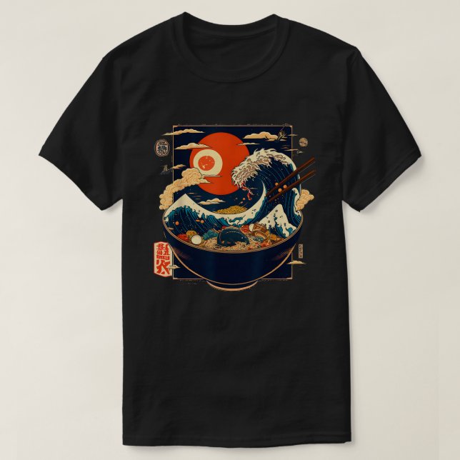 Japanisch Kanagawa Wave Ramen Graphic Retro Anime T-Shirt (Design vorne)