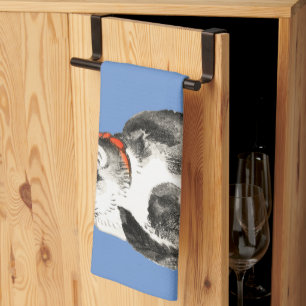 Japanisch Katze schwarz und weiß schlafen Geschirrtuch