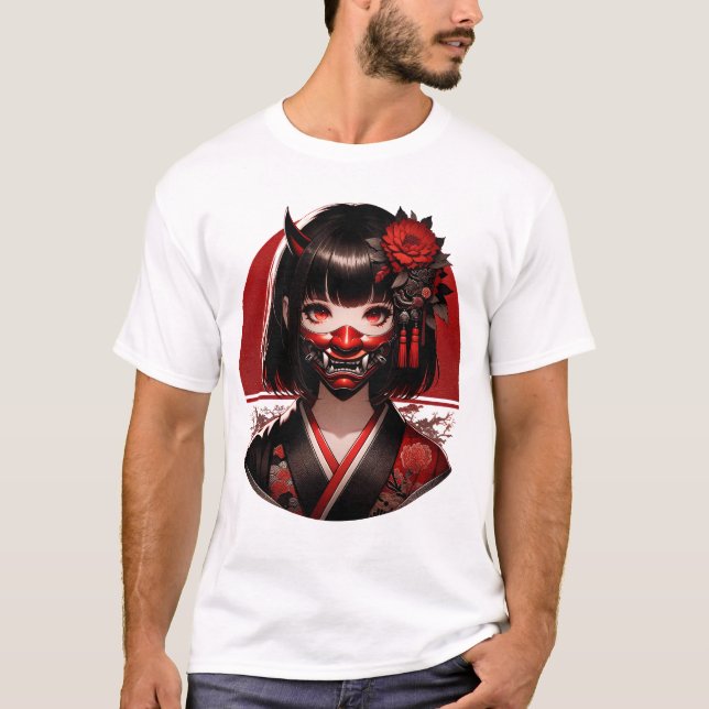 Japanisch Kawaii Anime Girl Waifu Otaku Oni Maske T-Shirt (Vorderseite)