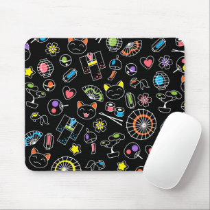 Japanisch Kawaii Kultur Doodles auf schwarz Mousepad