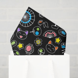 Japanisch Kawaii Kultur Doodles auf schwarz Seidenpapier